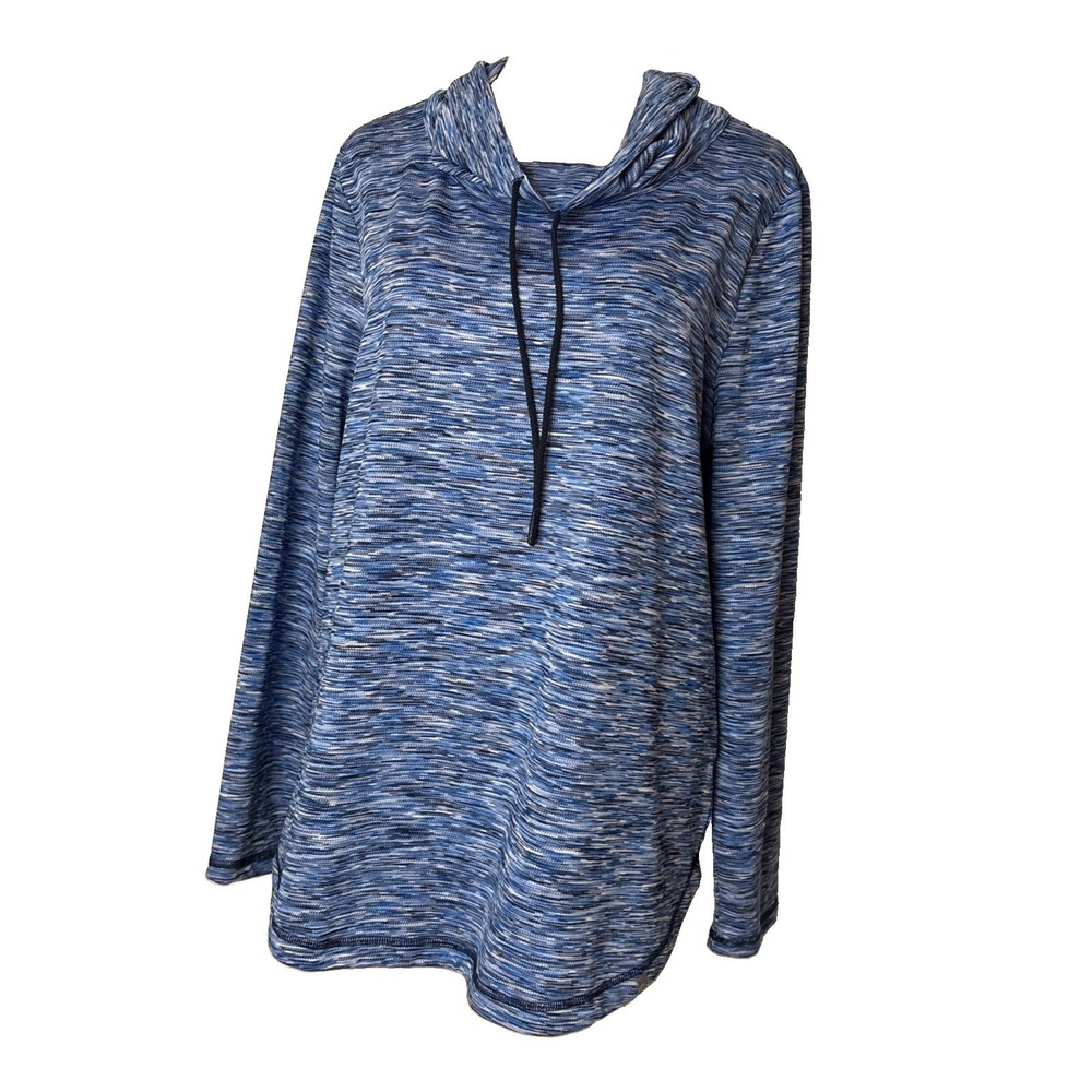 T By Talbots Blue Varigated Poly-Spandex Turtleneck Drape neck Pullover, Size L